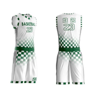 Green Gradient Checkered Basketball Jersey Set