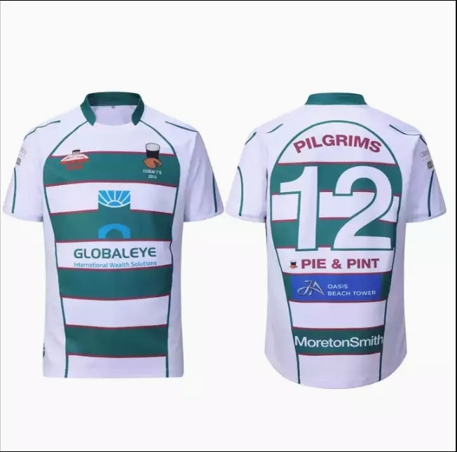 Irish Exiles Green-White Striped Rugby Jersey (2)