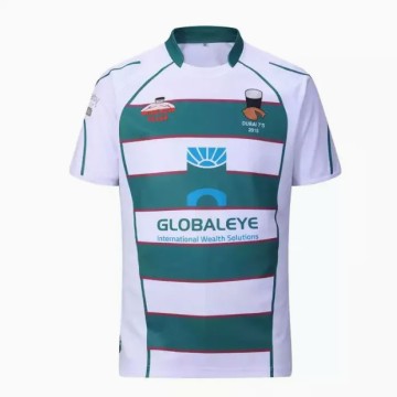 Irish Exiles Green-White Striped Rugby Jersey