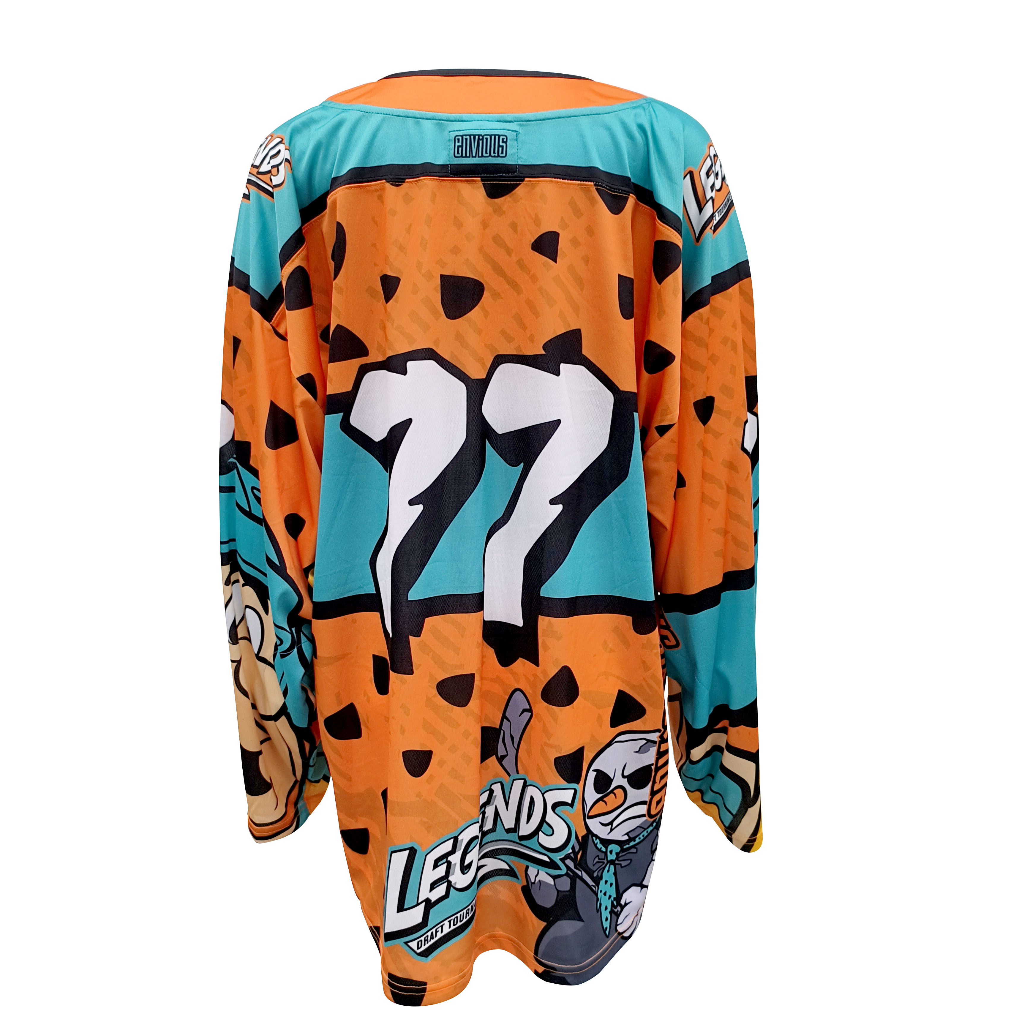 Maillots de hockey sur glace personnalisés pour adultes et enfants - Impression par sublimation intégrale - Design unique FRED personnalisable - Maillot de hockey orange léger et respirant