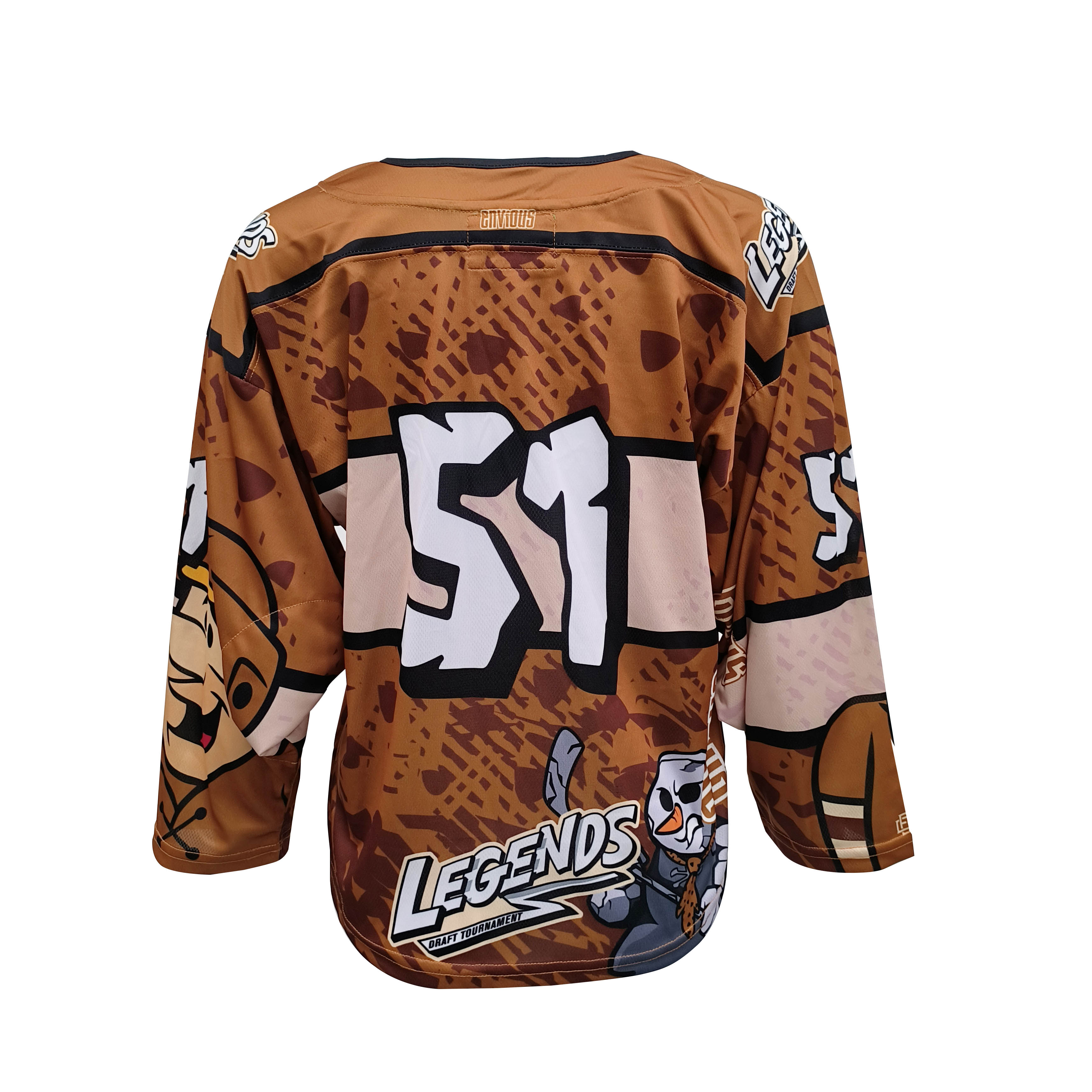 Maillots de hockey sur glace personnalisés pour adultes et jeunes - Impression par sublimation intégrale - Design unique BARNEY - Maillot de hockey marron léger et respirant