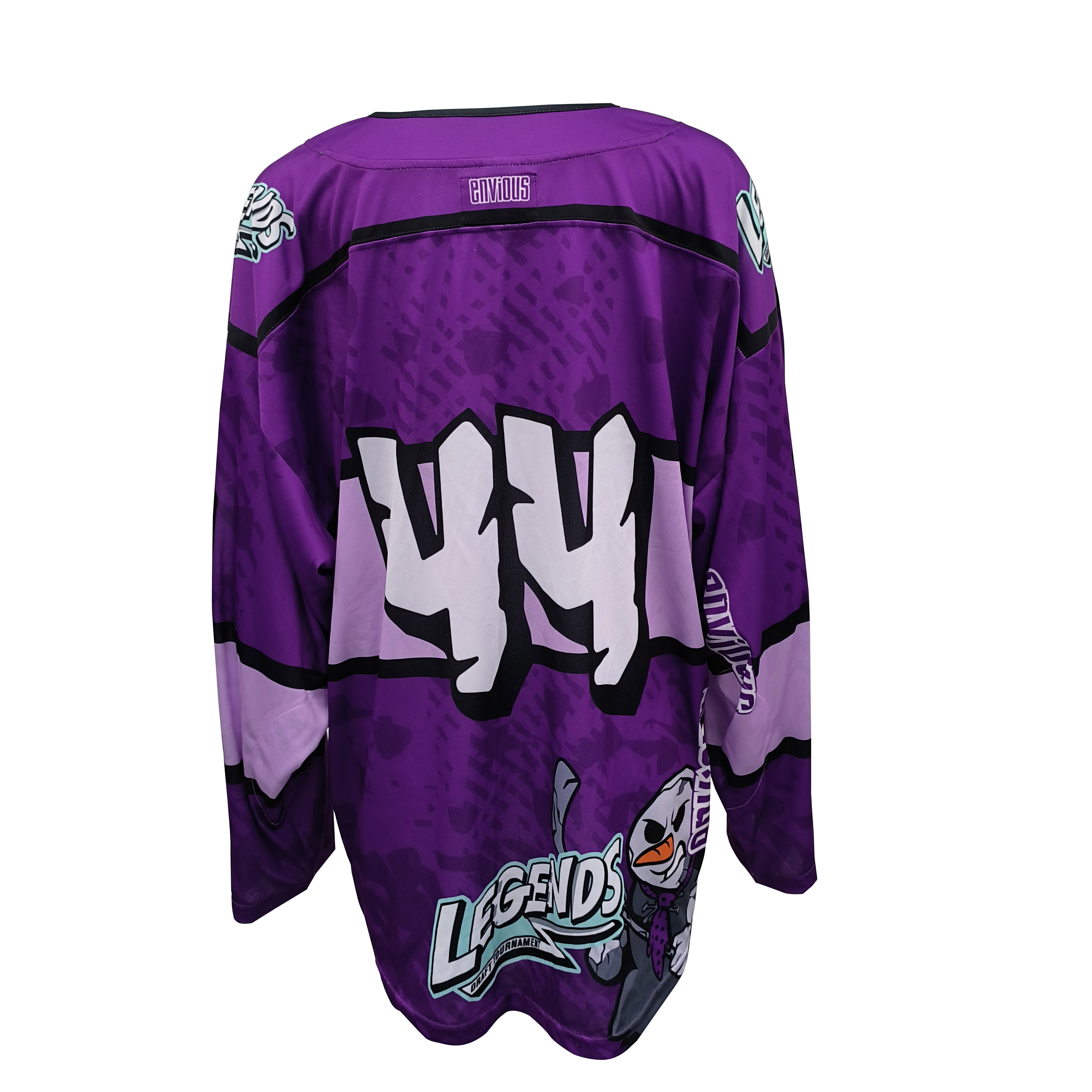 Maillots de hockey sur glace personnalisés pour adultes et jeunes - Impression par sublimation intégrale - Design unique DINO personnalisable - Violet - Léger et respirant