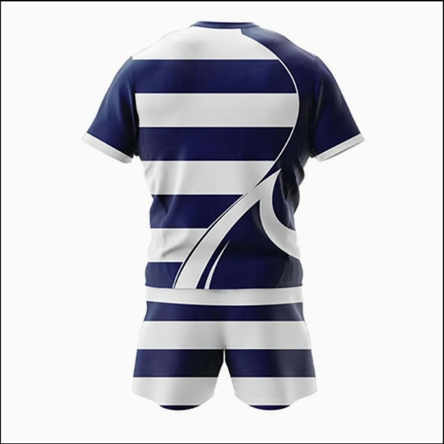 Ensemble maillot et short de rugby rayé marine et blanc (3)