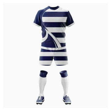 Striped Navy-White Rugby Jersey & Shorts Set