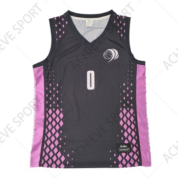 Breathable Basketball Jersey Custom Team Logo Black and Pink Contrasting Color Design Basketball Top