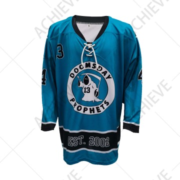 Custom Teal Color Ice Hockey Jersey Lace Neck Full Sublimation Printing Jerseys