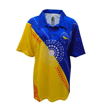 Custom Sublimated Sports Polo Shirt – Blue & Yellow Team Design