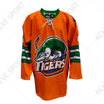 Custom Lace Neck Hockey Jersey Full Sublimation Printing Tigers Logo Bright Color Ice Hockey Jerseys
