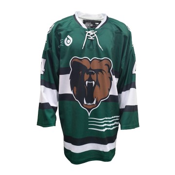 Heat Transfer Printing Bear Hockey Jerseys Custom Green Ice Hockey Jersey Lace Neck