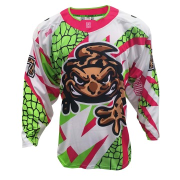 Men's Graphic Sports Jersey, Bold Green & Pink Long Sleeve Shirt, Turtle Design, Casual Athletic Wear