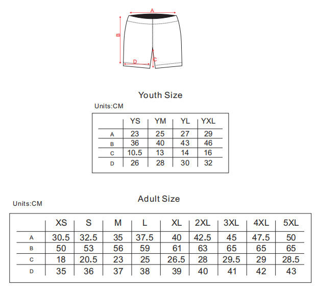 tailles de shorts de basketball de l'entreprise