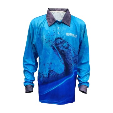 Fishing Shirt Custom Long Sleeves Blue Polo Shirt With Whorl