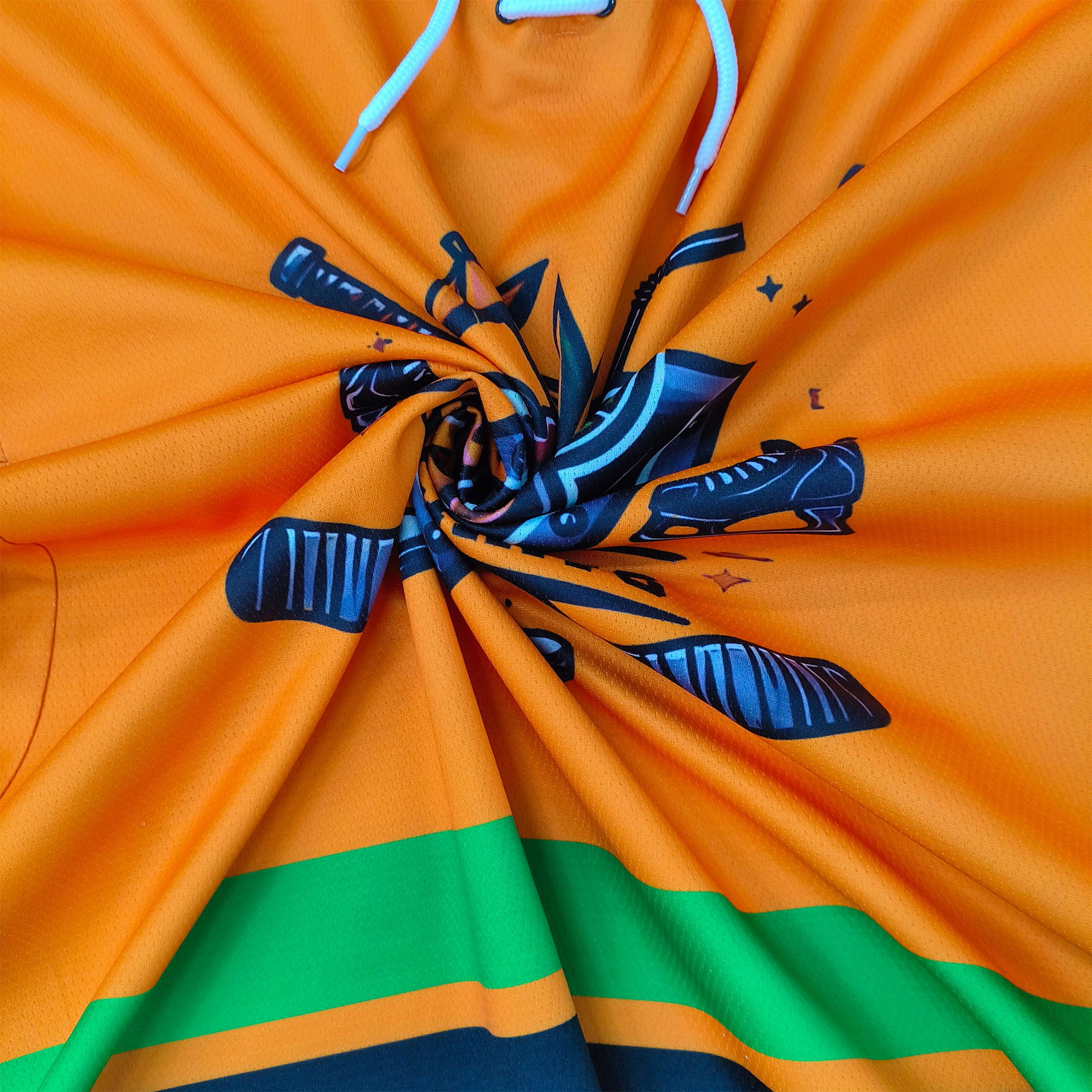 Uniforme de hockey sur glace orange, jaune et vert (11)