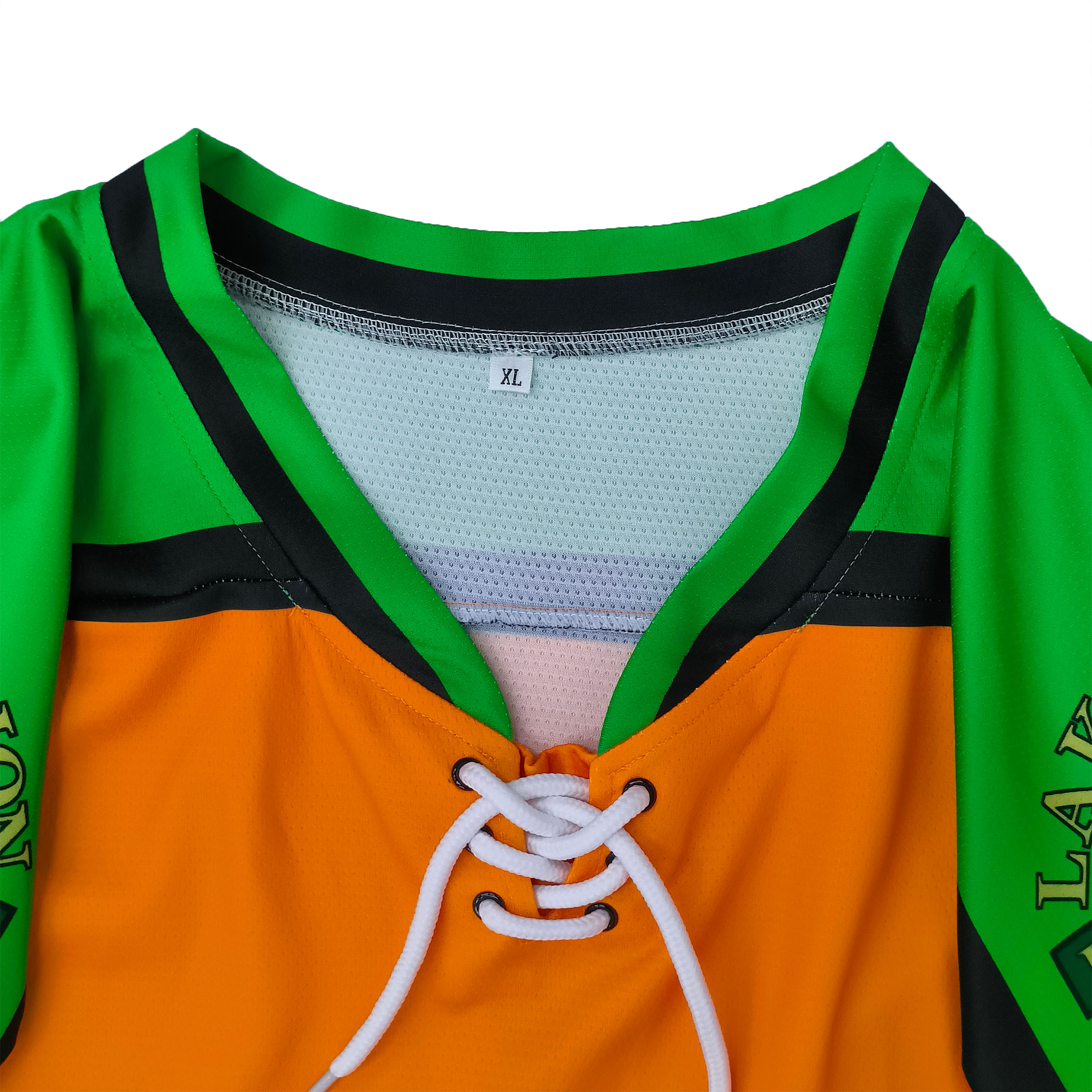 Uniformes de hockey sur glace orange, jaune et vert (4)