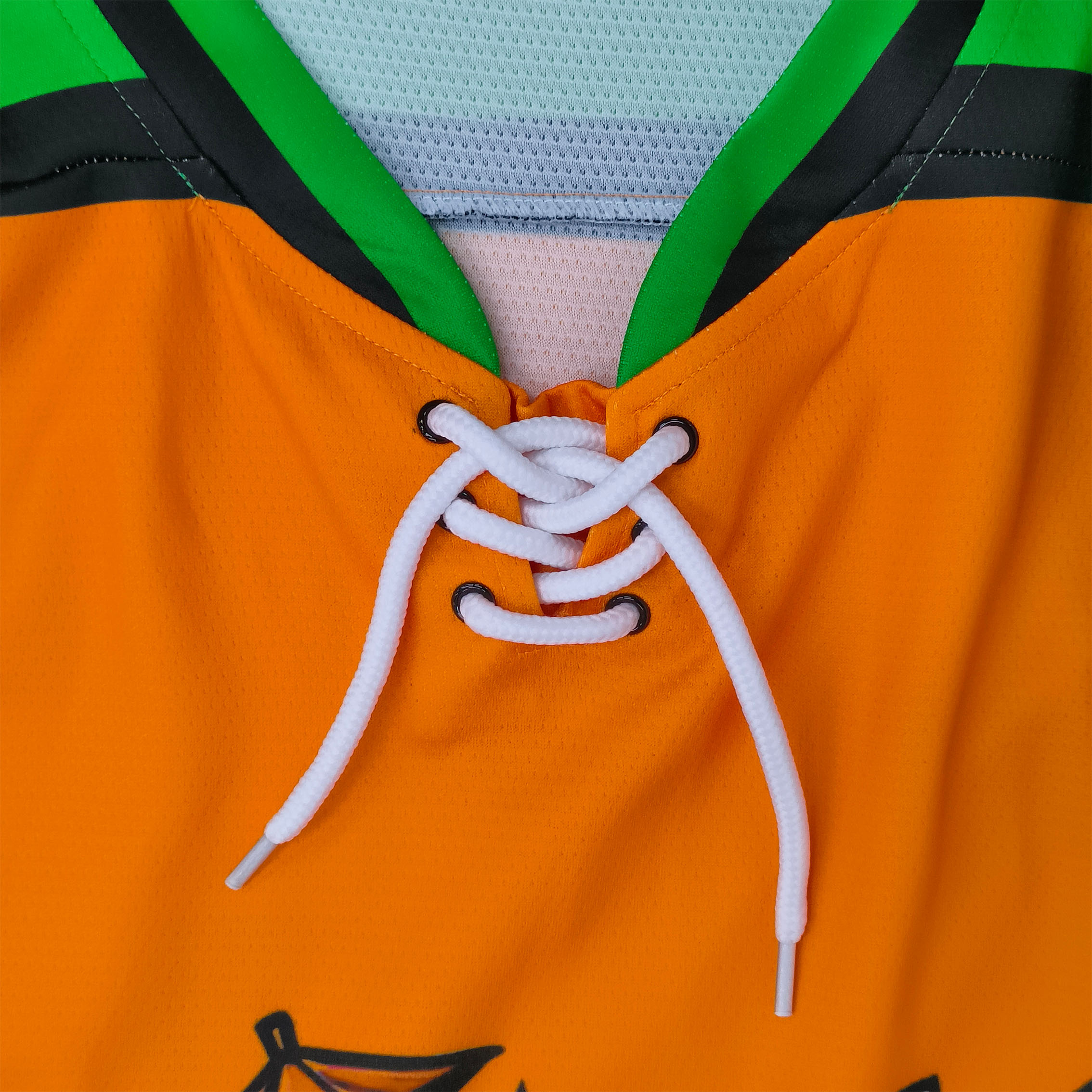Uniformes de hockey sur glace orange, jaune et vert (5)