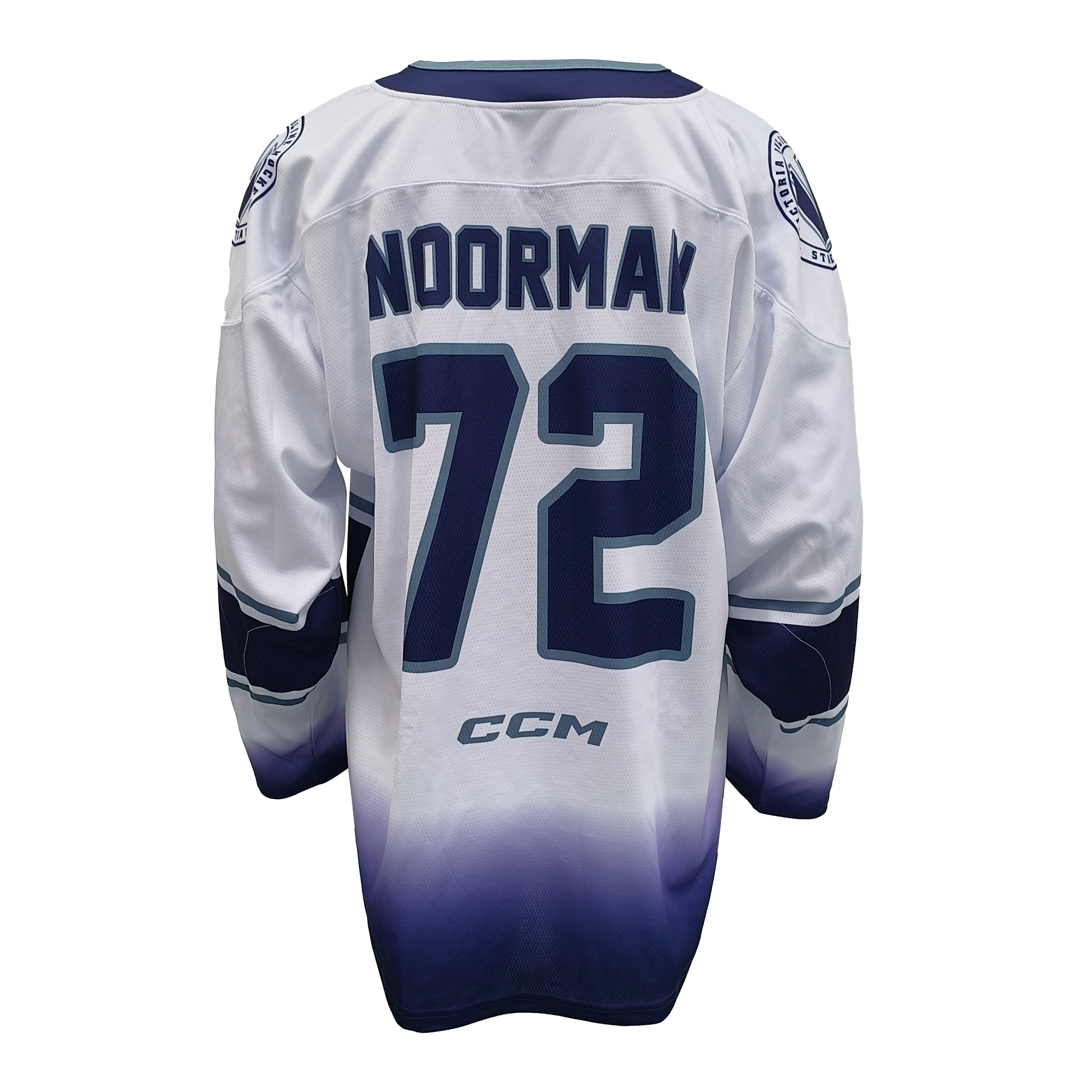 Imyambaro y'ikipe ya Sublimation 100% Polyester V-ijosi ry'umuhengeri rya gradient purple hockey shirt-1