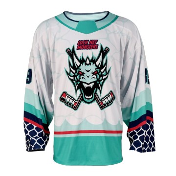 Custom Sublimated 100% Polyester Long Sleeve Dragon Hockey Jersey