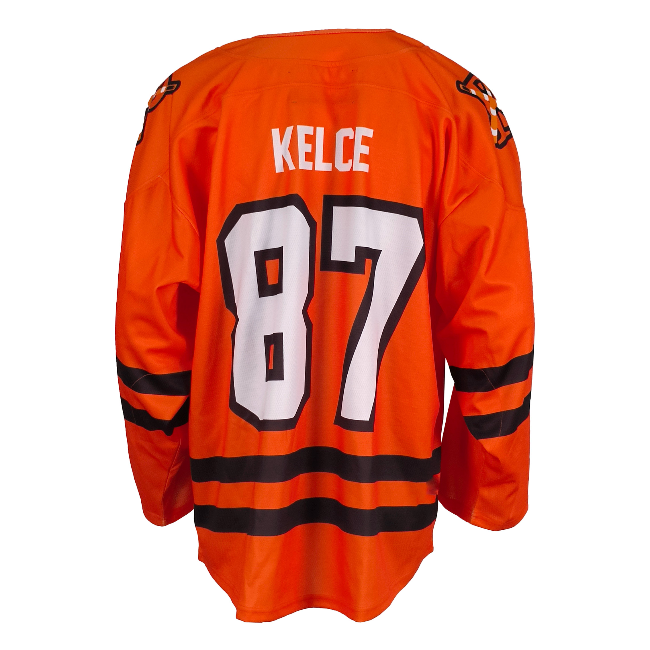 Last One Standing Custom Hockey Jersey V-Neck Full Sublimation Printing Hockey Uniform – Battle-Worn Barricade Mascot in Retro Orange
