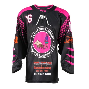 Custom Breathable Sublimated Ice Hockey Jersey in Black & Rose Pink
