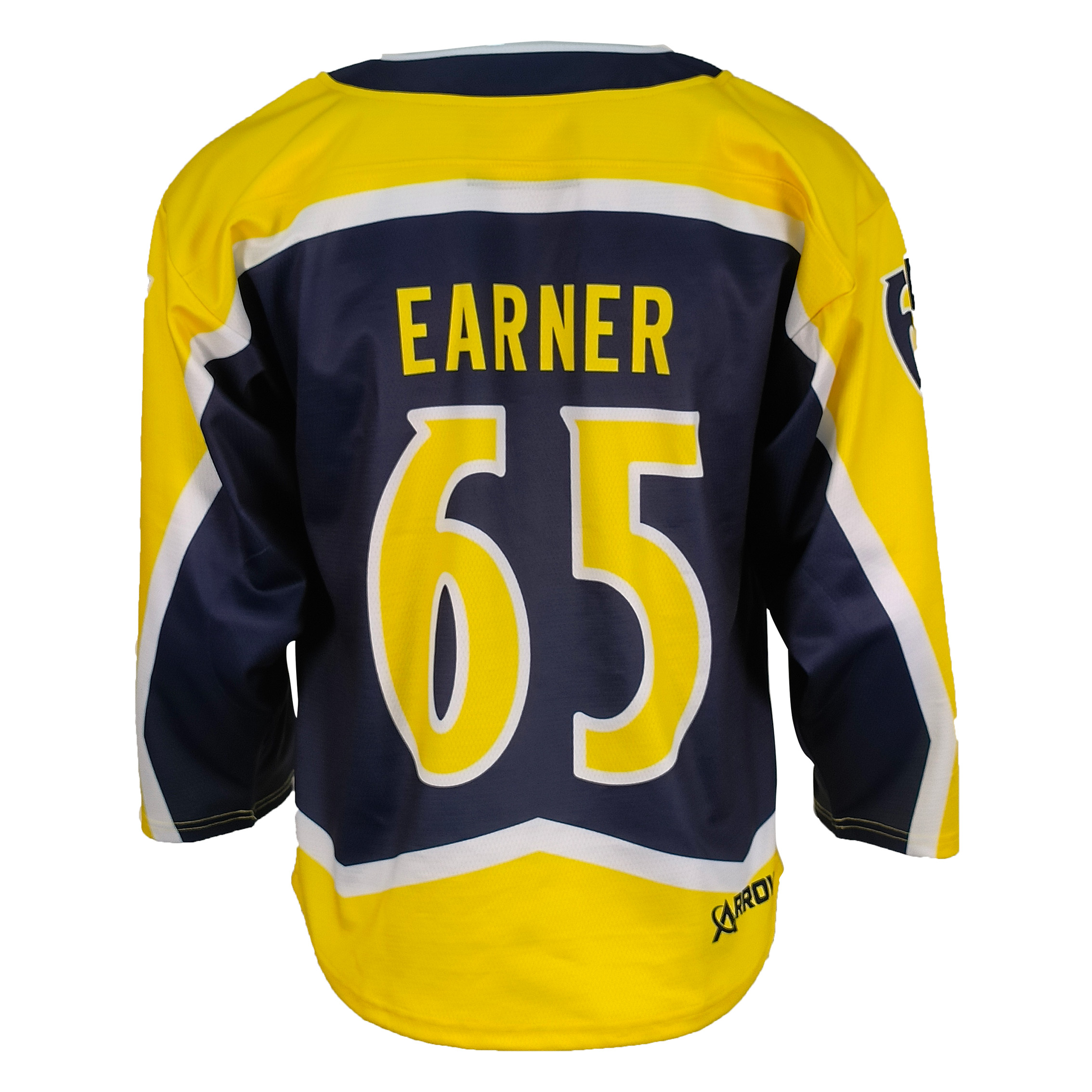 China Suppliers Factory Storm Surge Custom Sublimated Ice Hockey Jersey – Nor’Easters Power in Navy & Volt Yellow