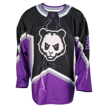 Custom Purple & Black Panda Lightning Ice Hockey Jersey – Full Sublimation Team Hockey Uniform