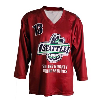 Full Sublimation Printing Custom Dark Red V-Neck Ice Hockey Jersey
