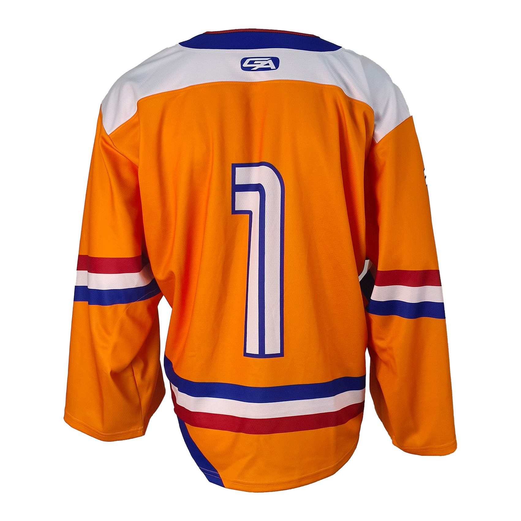 Custom Sublimation Printed Orange Breathable Mesh Long Sleeve Team Ice Hockey Jersey