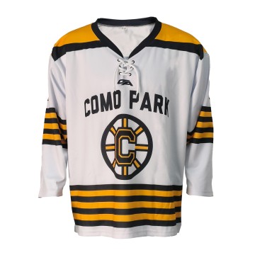 Custom Como Park White and Gold Hockey Jersey with Classic Lace-Up Design