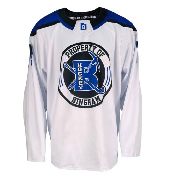 Custom White & Blue School Ice Hockey Jersey – Full Sublimation Team Hockey Uniform