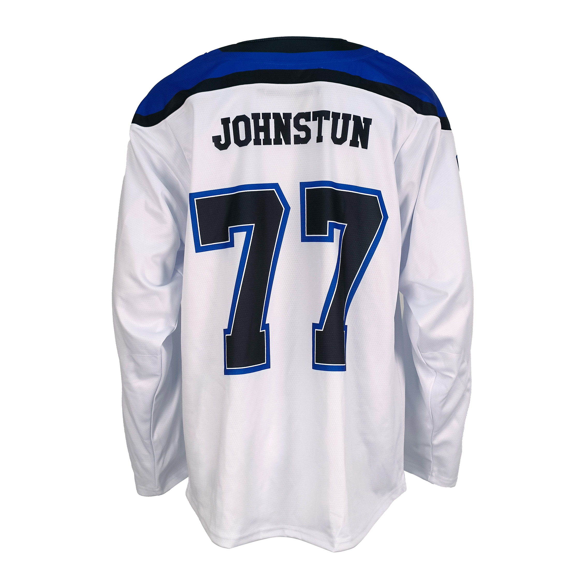 Custom White & Blue School Ice Hockey Jersey – Full Sublimation Team Hockey Uniform