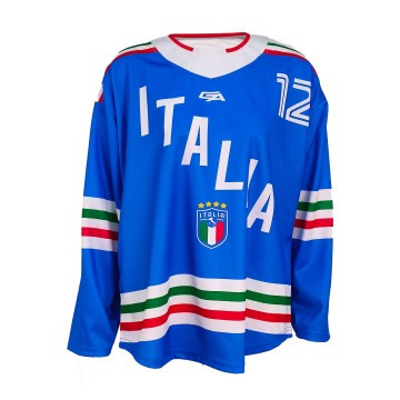 Custom Sublimated Ice Hockey Jersey – Italy Blue Team Hockey Jersey with Colorful Stripes