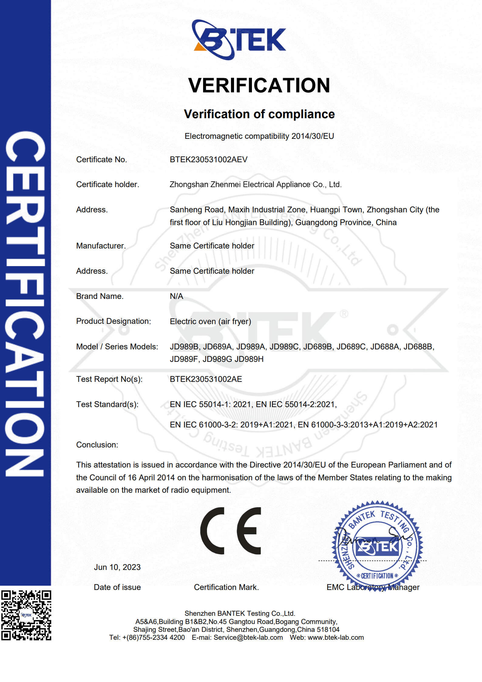 BTEK230531002AE CE VOC-1