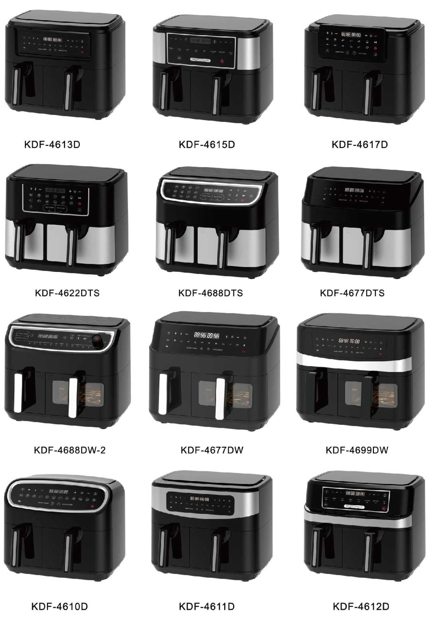 KDF系列双篮空气炸锅 - 4L+6L和5L+5L型号，带透明盖和LED触摸屏 - Apexdura OEM