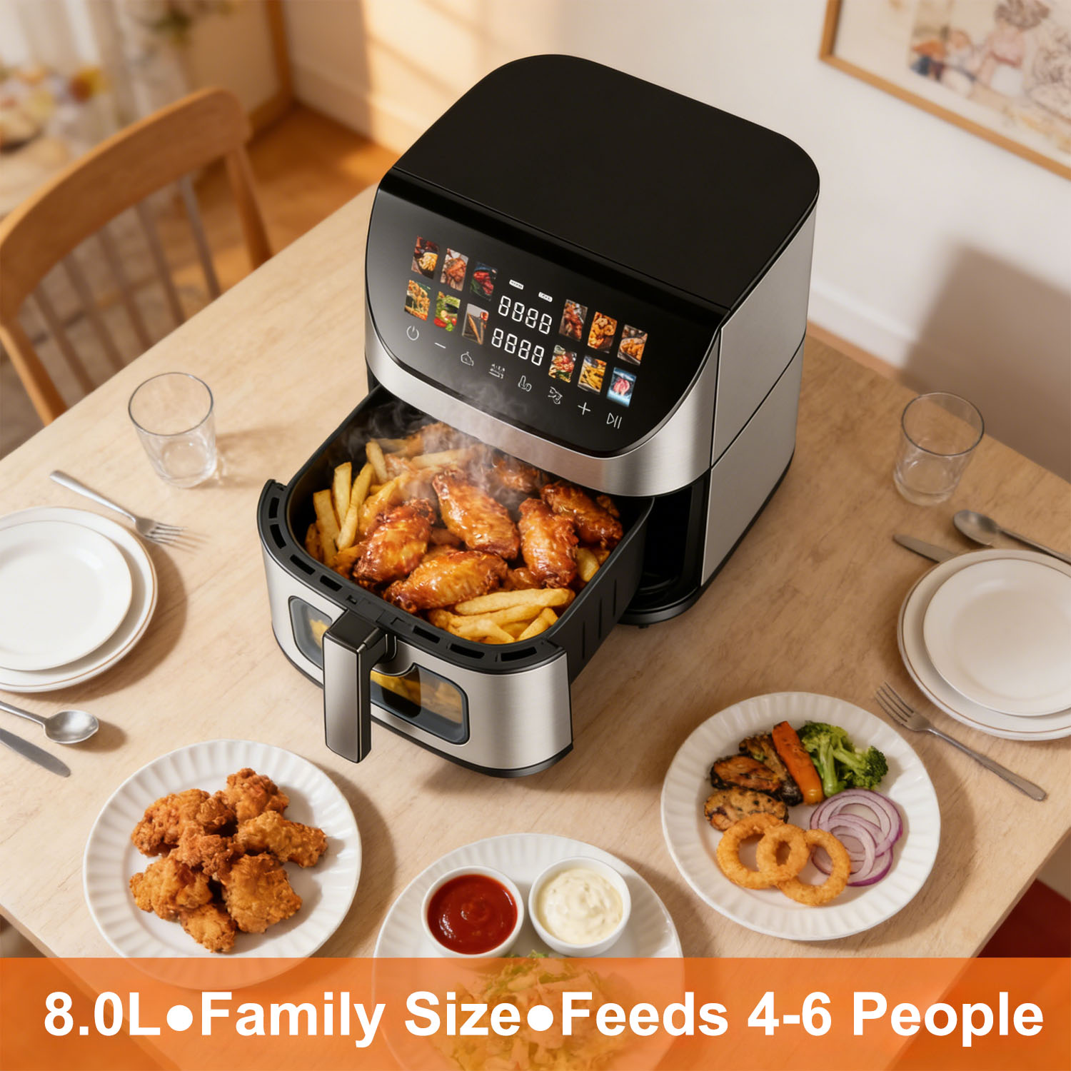 8L Digital Air Fryer – Family Size Dual Heating No Shaking Required