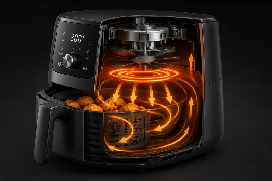 Internal hot air circulation system inside a digital air fryer