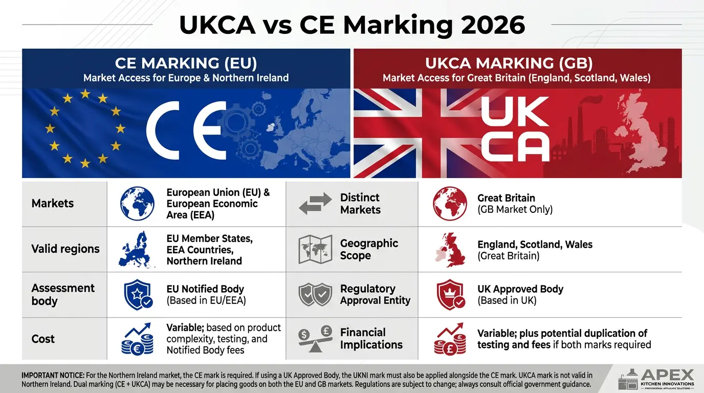 厨房电器UKCA标志与CE标志对比:2026年进口商指南