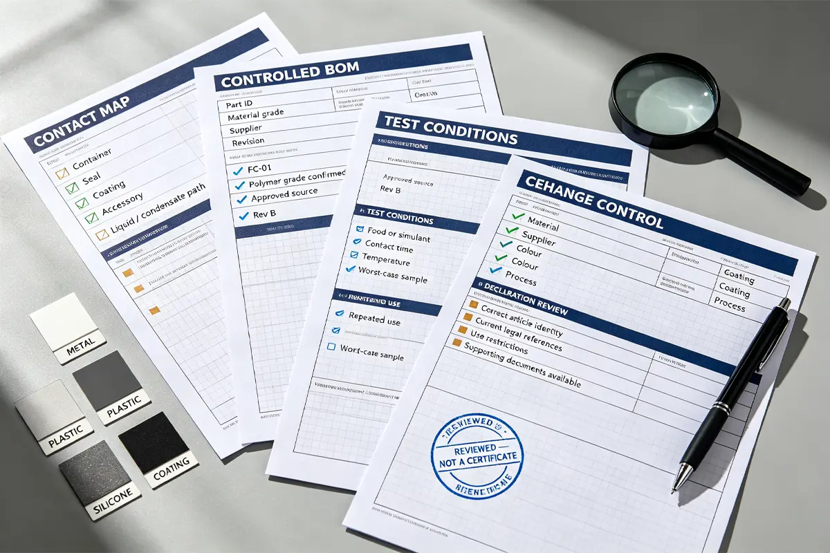 EU food contact material evidence pack checklist for kitchen appliance importers