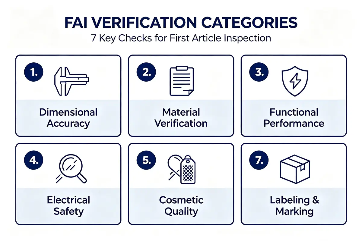 seven categories first article inspection kitchen appliance dimensional material functional safety cosmetic labeling packaging
