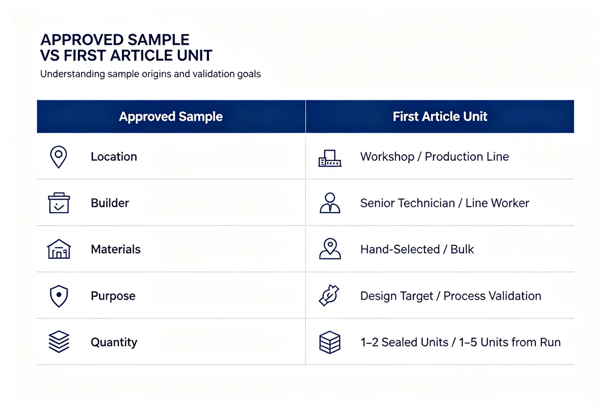 FAI first article inspection vs approved golden sample comparison chart kitchen appliances