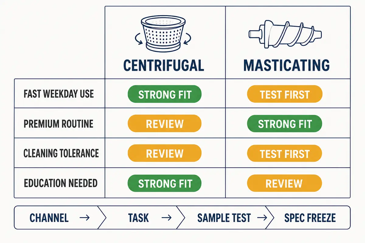 Channel fit decision matrix for centrifugal and masticating juicers