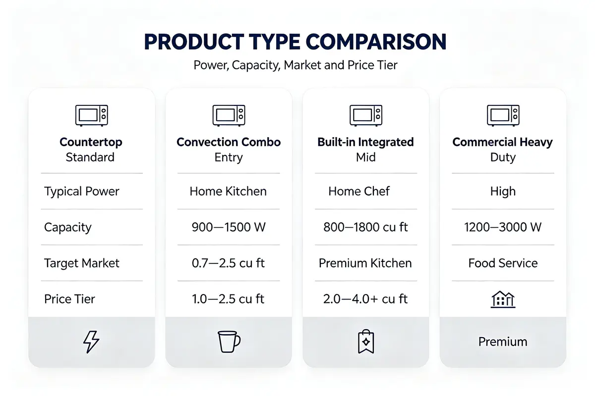 microwave oven types comparison countertop built-in convection commercial specifications