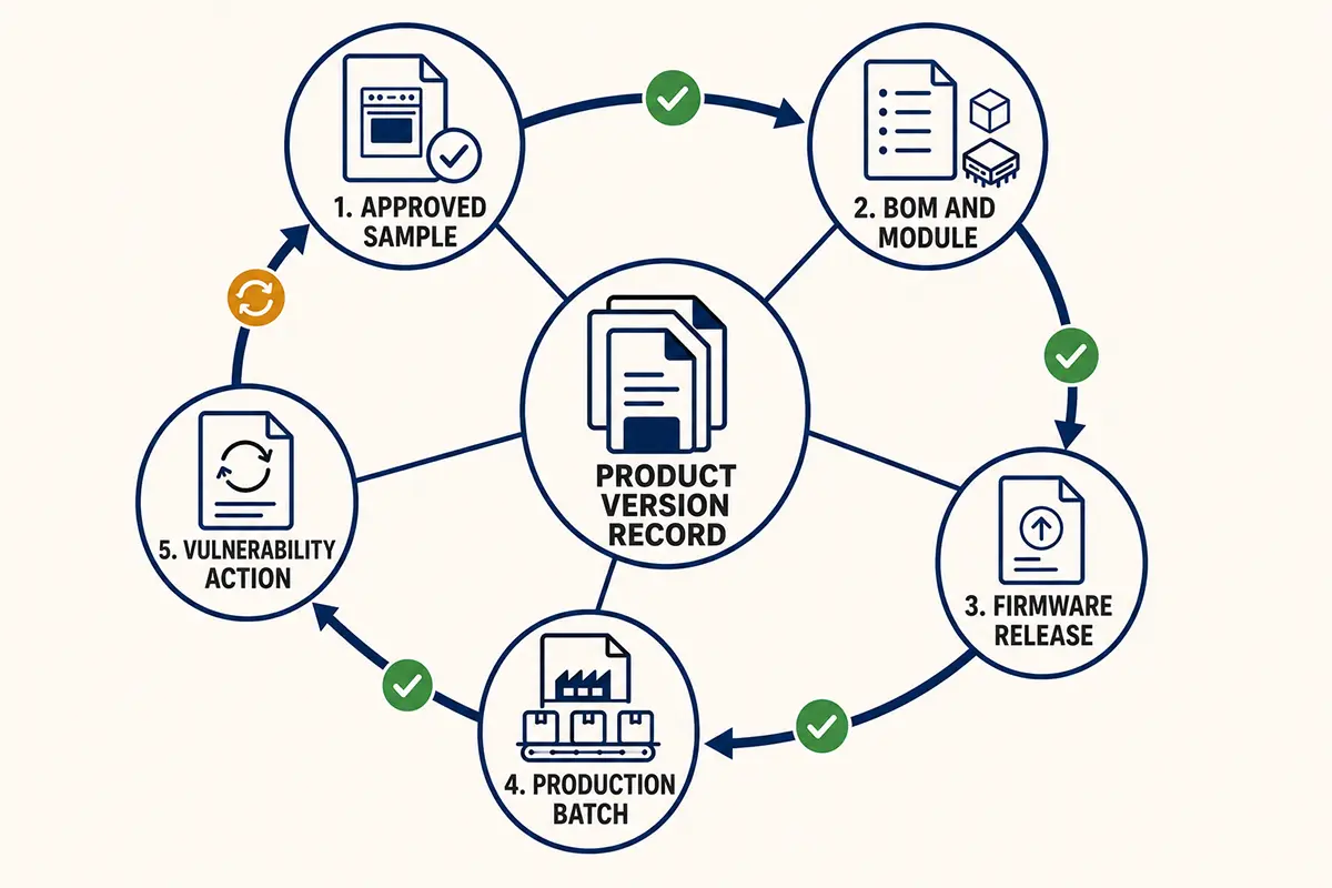Firmware and BOM version-control workflow for a connected kitchen appliance