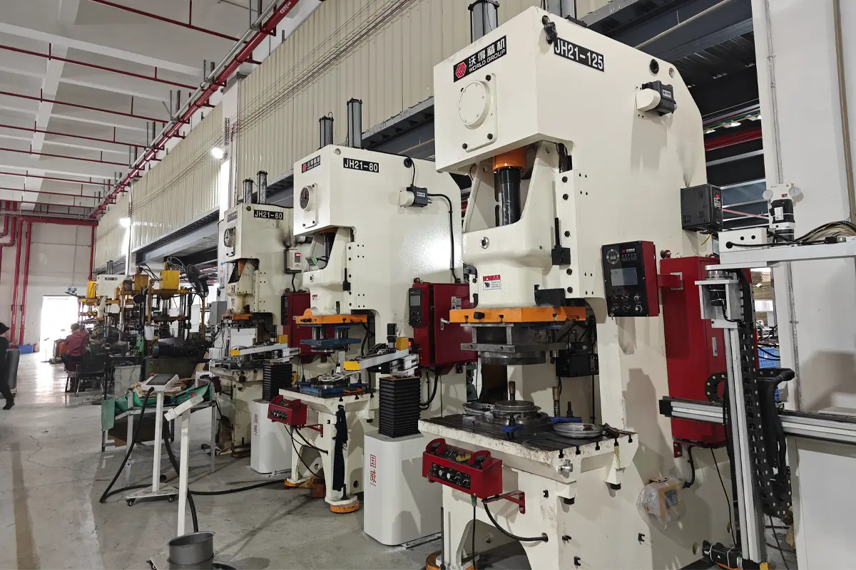 Rows of stamping presses used for forming kitchen appliance metal parts