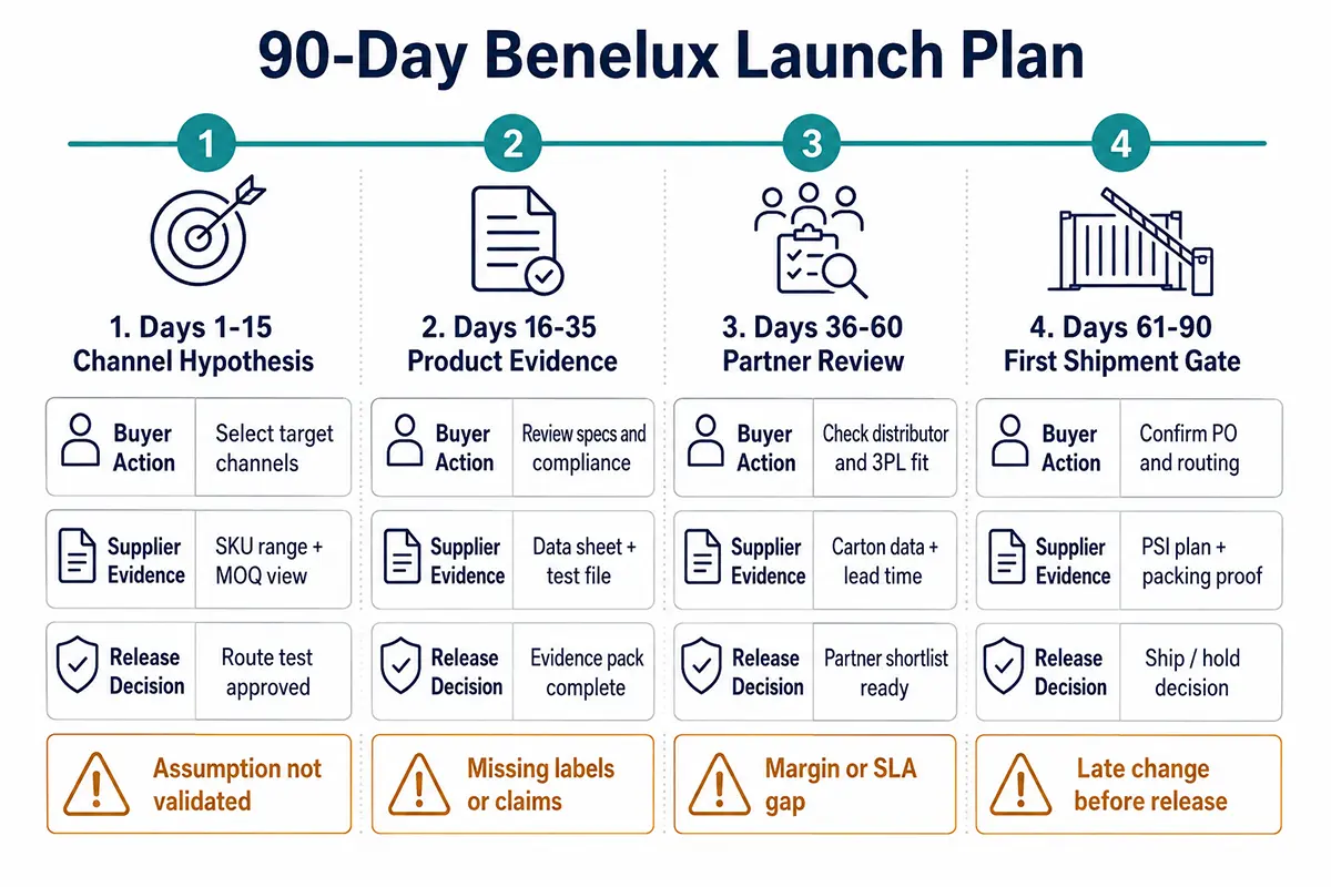 90-day action plan for kitchen appliance buyers preparing a Benelux channel launch.