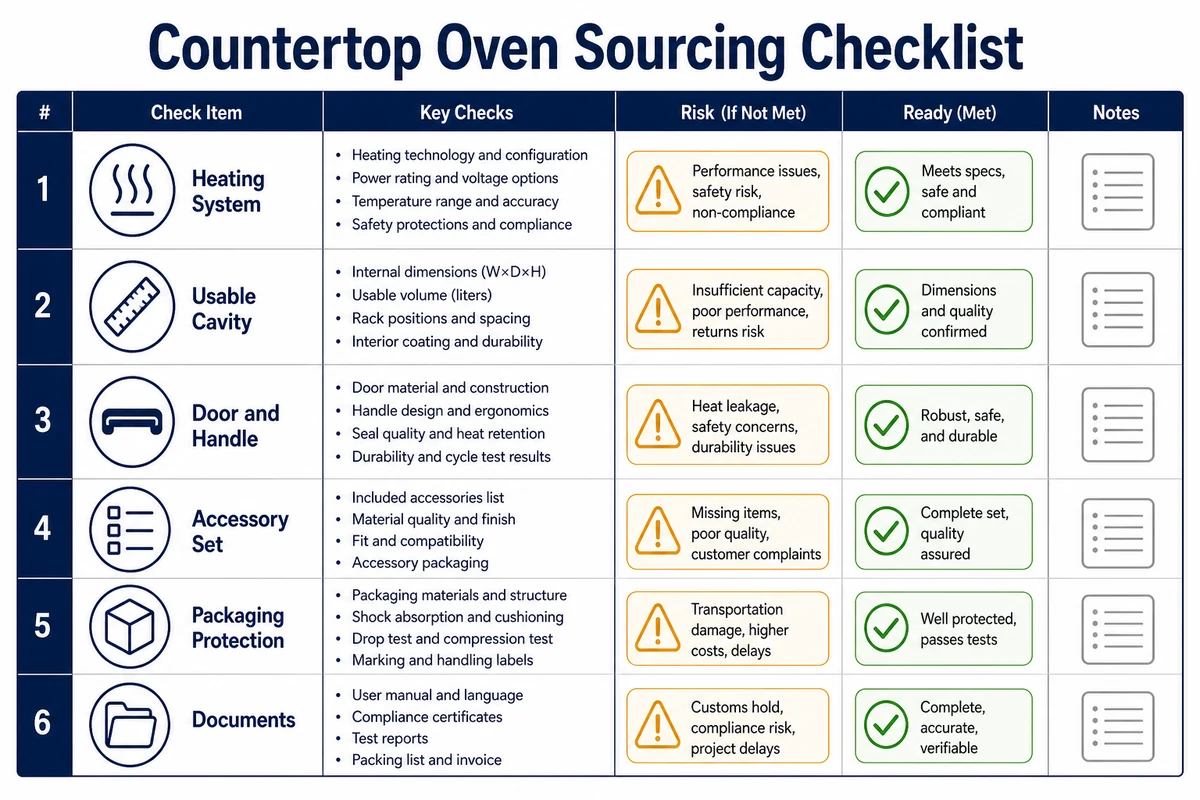 Countertop oven sourcing checklist for heating packaging and compliance review