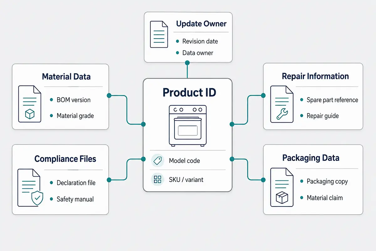 Data readiness map for kitchen appliance brands preparing Digital Product Passport evidence.