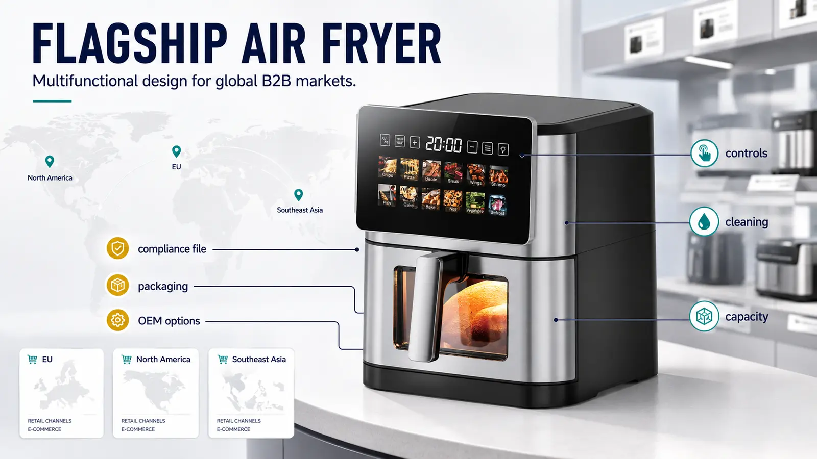 Flagship air fryer value card for multifunctionality convenience compliance and OEM customization