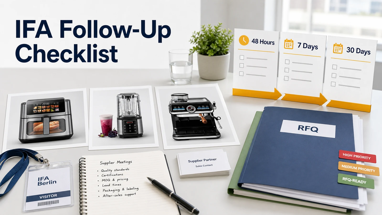 IFA Berlin follow-up checklist with supplier notes RFQ folders and kitchen appliance sourcing timeline