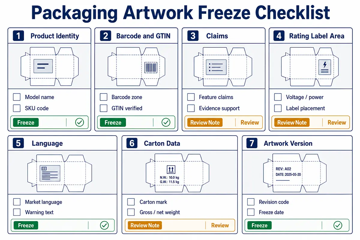 Packaging artwork freeze checklist for private label kitchen appliances