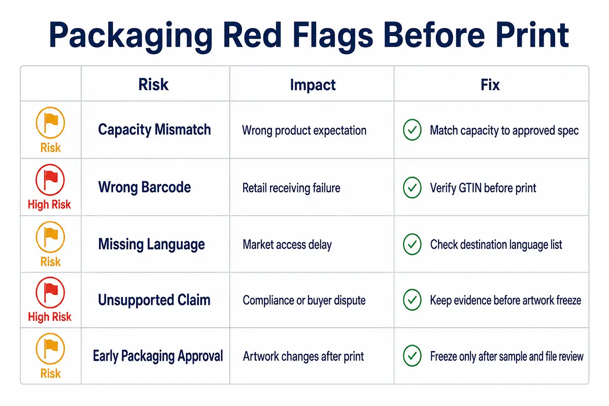 Packaging red flag matrix for private label appliance artwork approval